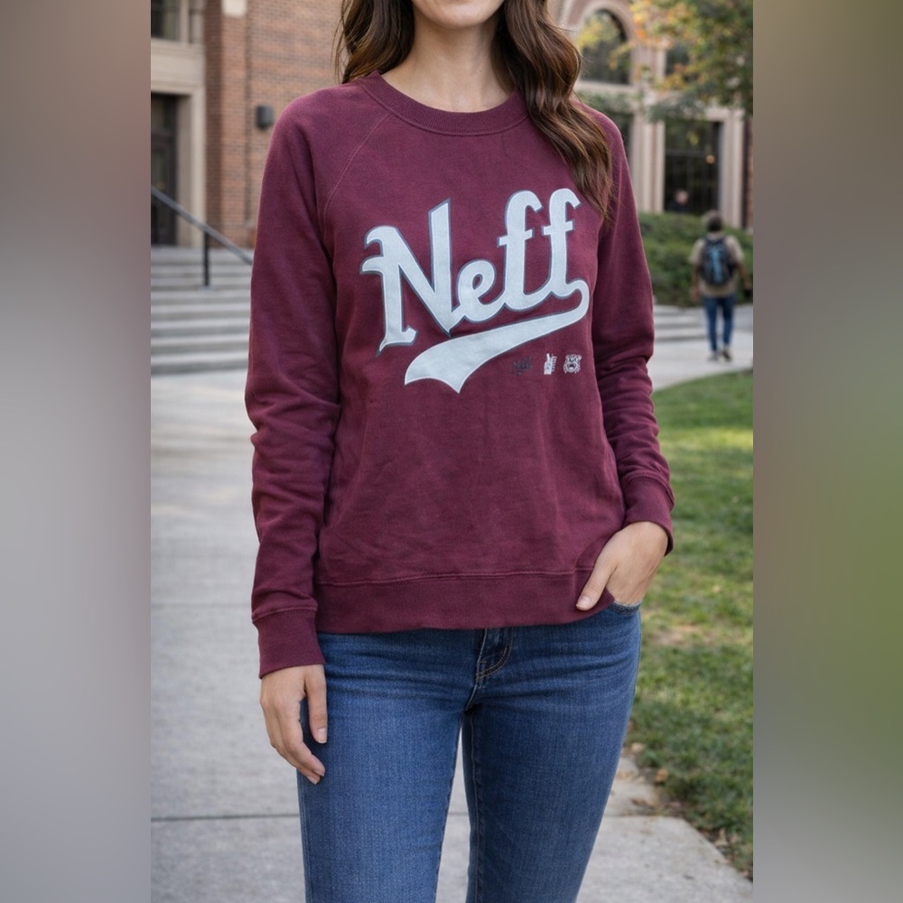 Neff Burgundy Logo Crewneck Sweatshirt Size Small